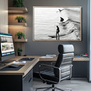 Surfers on Waves Wall Art Canvas Print – Framed Black and