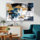 Blue and Gold Abstract Canvas Wall Art – Triptych Modern