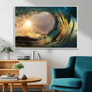 Golden Wave Sunset Canvas Print – Large Coastal Wall Art for