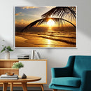 Golden Tropical Beach Sunset Canvas Triptych, Coastal Palm