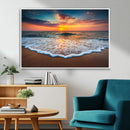 Sunset Beach Canvas Wall Art – Colorful Ocean Waves Triptych