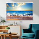 Tropical Beach Sunset Canvas Art, Ocean Waves and Sandy