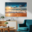 Golden Sunset Beach Triptych Canvas Art, Giclee Coastal Wall