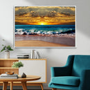 Ocean Sunrise Over Golden Beach Waves, Giclee Canvas Wall