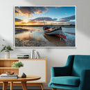 Small Boat At The Beach Sunset Wall Art, Boat Sunset Wall