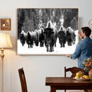 Bison Herd in Snow Wall Art Canvas Print | Rustic Western