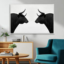 Spanish Bull Art - Framed Black and White Bull Canvas Print