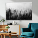 Foggy Black and White Forest Canvas Wall Art, 3 Panel Misty