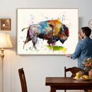 Abstract Buffalo Wall Art, Western Watercolor Bison Canvas