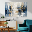 Modern Abstract Canvas Wall Art in Blue and Gold Tones |