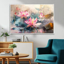 Lotus Flower Wall Art | 3-Panel Giclee Canvas Print of Pink