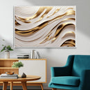 Gold and White Abstract Wave Canvas – Elegant Flowing Design