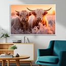Highland Cows at Sunrise Wall Art Canvas Set – Serene and