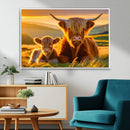 Scottish Cow and Baby Cow Canvas Wall Art Animal Print
