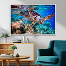Underwater Coral Reef Sea Turtle Wall Art Canvas Print,