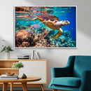 Sea Turtle Wall Art Canvas Print – Vibrant Ocean Coral Reef