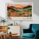Framed Yayoi Kusama Print, Vibrant Floral Mountain Art