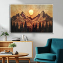Wood Style Abstract Mountain Sunset Canvas Wall Art Print -