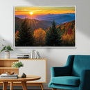 Golden Sunset Over Mountain Forest Canvas Wall Art Print -