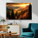 Golden Sunset Over Mountain Forest Canvas Wall Art Print -