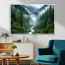 Mountain Forest River Canvas Wall Art Print - Serene Nature