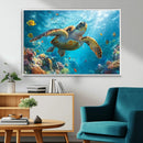 Sea Turtle Underwater Canvas Wall Art Print - Vibrant Ocean