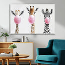 Bubblegum Animals Canvas Wall Art - Playful Giraffe and