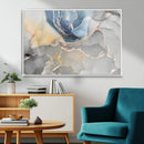 Large Abstract Blue and Gold Canvas Wall Art | Fluid Ink