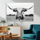 Highland Cow Wall Art Canvas Print – Black and White Western