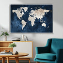 Vintage World Map Canvas Wall Art - Framed Map Print for