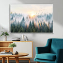 Misty Pine Forest Wall Art Canvas, Sunrise Over Foggy Trees