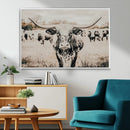 Texas Longhorn Wall Art Canvas Print – Framed Speckled Bull