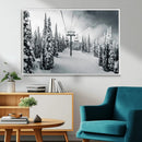 Snowy Pines Wall Art Canvas Print – Framed Ski Lift Winter