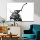 Longhorn Wall Art Canvas Print – Framed Monochrome Ranch Cow