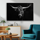 Texas Longhorn Wall Art Canvas Print – Framed Monochrome