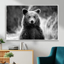 Grizzly Bear Wall Art Canvas Print – Framed Black White