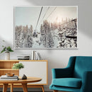 Frosty Pines Wall Art Canvas Print – Framed Cozy Cabin Ski