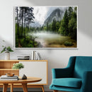 Misty Lake Forest Green Trees Calm Water Reflection Mountain by MyGreatCanvas | Canvas Wall Art Prints | Photo Prints & Wall Decor