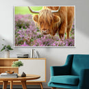 Highland Cow Wall Art Canvas Print – Framed Purple Flowers by MyGreatCanvas | Canvas Wall Art Prints | Photo Prints & Wall Decor