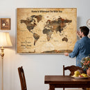 Vintage World Map Canvas Wall Art Print, Personalized