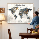 Custom Push Pin World Map Canvas Print – Framed Personalized