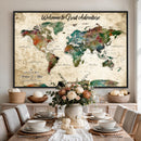 Grunge Personalized World Map Wall Art Canvas Print – Custom