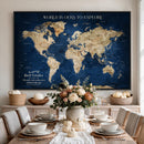 Framed Custom World Map Canvas Print - Deep Blue World Map