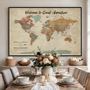 Personalized Push Pin World Map Canvas – Custom Framed