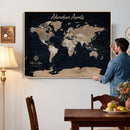Personalized Blue World Map Canvas – Custom Framed Push Pin
