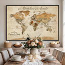 Custom Push Pin World Map Wall Canvas Print