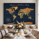 Custom Push Pin World Map Wall Art Canvas Print – Personalized Travel Tracker with Pins Framed Large for Home and Office Decor