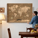 Custom Push Pin World Map Wall Art Canvas Print – Personalized Travel Tracker with Pins Framed Large for Home and Office Decor