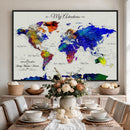 Detailed Custom World Map Print – Framed Custom Push Pin