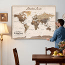 Framed Push Pin World Map Canvas Print – Custom Framed